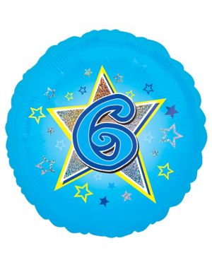 Age 6 Blue Stars Balloon - 18&quot; Foil
