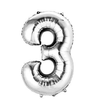 Silver Foil Number Balloons - 16&quot; Air Fill
