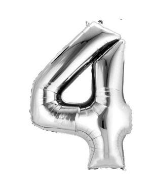 Silver Number 4 Balloon - 16&quot; Foil