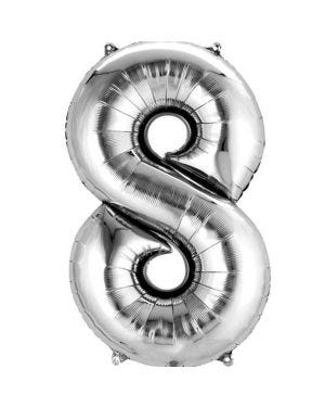 Silver Number 8 Balloon - 16&quot; Foil