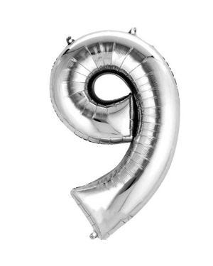 Silver Number 9 Balloon - 16&quot; Foil