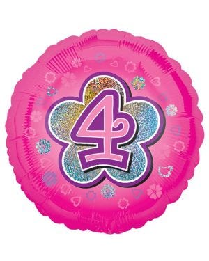Age 4 Pink Flowers Balloon - 18&quot; Foil