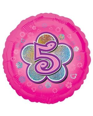 Age 5 Pink Flowers Balloon - 18&quot; Foil