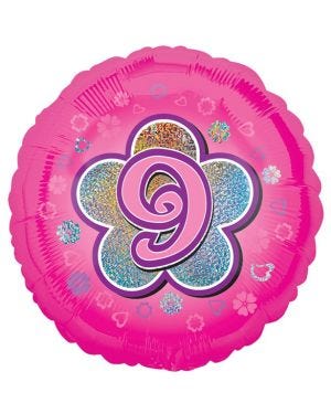Age 9 Pink Flowers Balloon - 18&quot; Foil