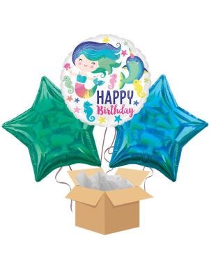Mermaid Happy Birthday Balloon Bouquet - Delivered Inflated