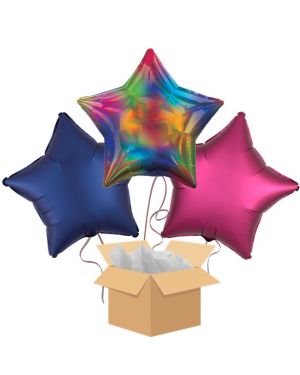 Rainbow Iridescent Star Balloon Bouquet - Delivered Inflated