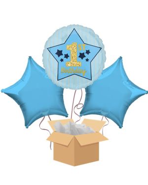 1st Birthday Blue Balloon Bouquet - Delivered Inflated