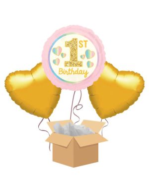 1st Birthday Pink Balloon Bouquet - Delivered Inflated