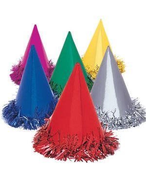 Foil Fringed Cone Party Hats (6pk)