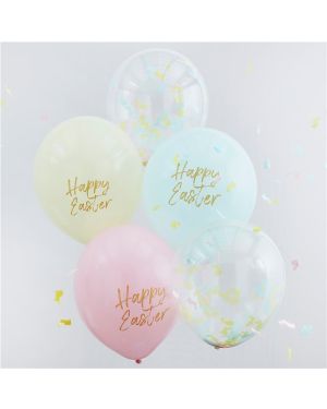 &quot;Happy Easter&quot; Pastel &amp; Confetti Mix Balloons - Latex (5pk)