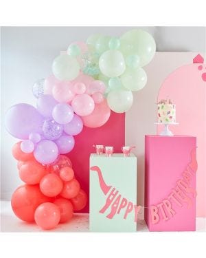 Pink, Lilac, Pastel Green and Confetti Balloon Arch - 75 Balloons