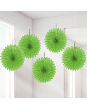 Lime Green Paper Fan Decorations - 15cm (5pk)