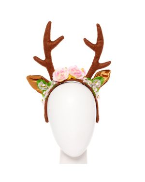 Pink  Floral Reindeer Headband