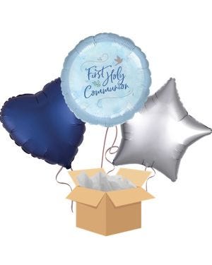 First Holy Communion Blue Balloon Bouquet - Delivered Inflated