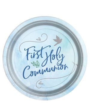 Blue First Communion Paper Plates - 23cm (8pk)
