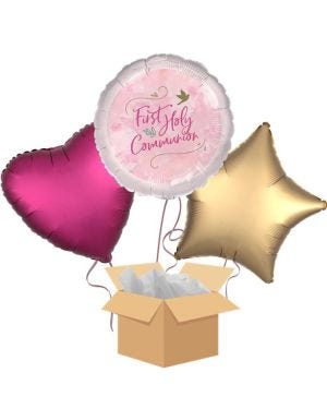 First Holy Communion Pink Balloon Bouquet - Delivered Inflated