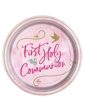 Pink 1st Communion Paper Plates - 23cm (8pk)