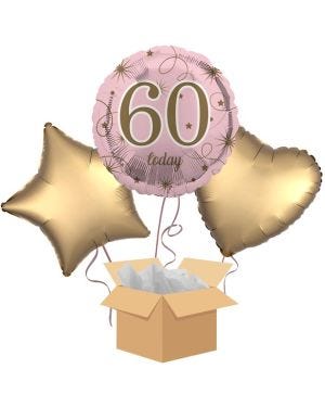 60 Today Rose Gold Balloon Bouquet - Delivered Inflated