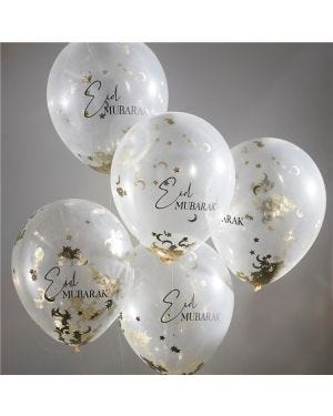 Eid Confetti Balloons - 12&quot; Latex (5pk)