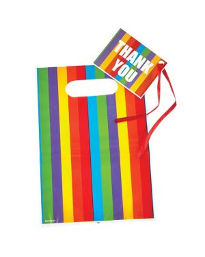 Rainbow Stripe Loot Bags &amp; Tags (8pk)