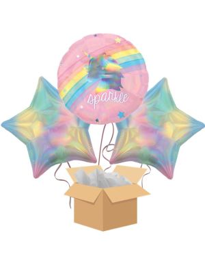 Unicorn &amp; Swan Holographic Balloon Bouquet - Delivered Inflated