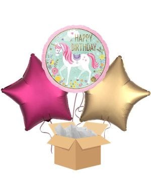 Magical Unicorn Happy Birthday Balloon Bouquet - Delivered Inflated