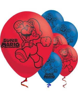 Super Mario Red &amp; Blue Balloons - 9&quot; Latex (6pk)