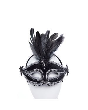 Black Velvet Masquerade Mask with Feathers