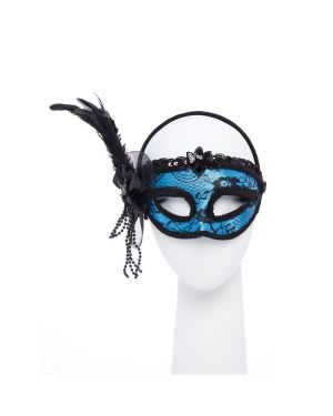 Blue Masquerade Mask with Feathers