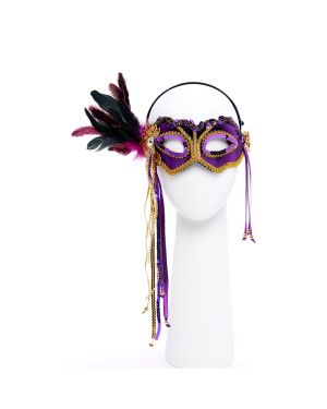 Purple Masquerade Mask with Feathers