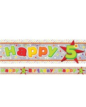 Multi Coloured &#039;Happy 5th Birthday&#039; Holographic Foil Banner - 2.7m
