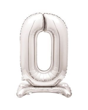 Silver Standing Number Balloons - 30&quot; Air Fill