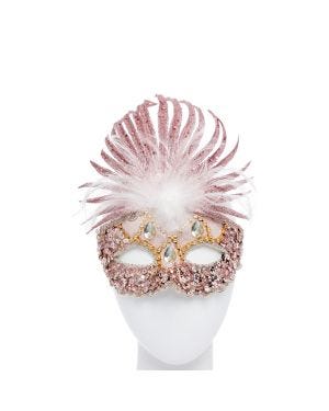Pink Masquerade Mask with Sequins, Glitter &amp; Feathers