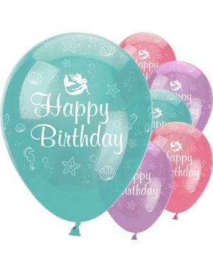 Mermaid Shine &#039;Happy Birthday&#039; Latex Balloons - 12&quot; (6pk)
