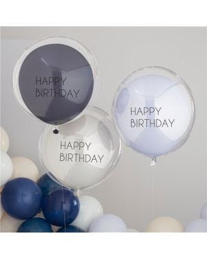 Mix It Up Blue Happy Birthday Double Stuffed Latex Balloons (3pk)
