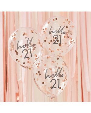 Mix It Up Hello 21 Rose Gold Confetti Balloons - 12&quot; (5pk)