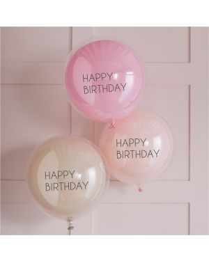 Happy Birthday Double Stuffed Pink Latex Balloons (3pk)