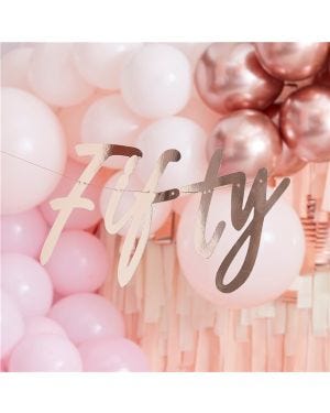 50th Rose Gold Happy Birthday Banner Bunting