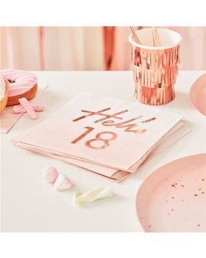 Mix It Up Hello 18 Pink Ombre &amp; Rose Gold Paper Napkins - 33cm (16pk)