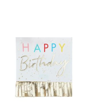 Mix It Up Happy Birthday Gold Fringe Paper Napkins - 33cm (16pk)