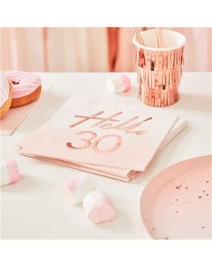 Hello 30 Rose Gold Foil Napkins - 33cm (16pk)