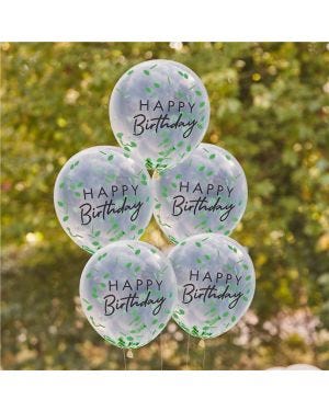 Happy Birthday Leaf Confetti Latex Balloons - 12&quot; (5pk)