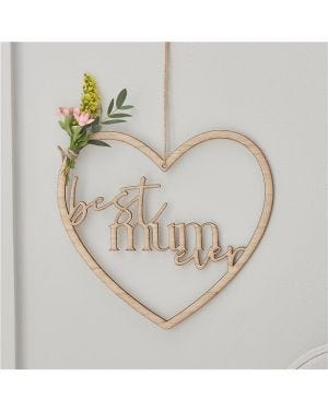 Best Mum Ever Wooden Heart Wreath - 21cm