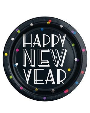 Neon Dots New Year Paper Plates - 23cm (8pk)