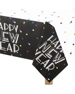 Neon Dots &#039;Happy New Year&#039; Plastic Table Cover - 1.37m x 2.13m