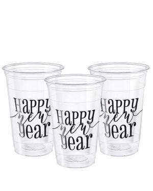 Happy New Year Clear Plastic Party Cups (8pk)