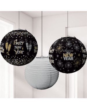 Metallic New Year&#039;s Eve Lantern Decorations - 24cm (3pk)