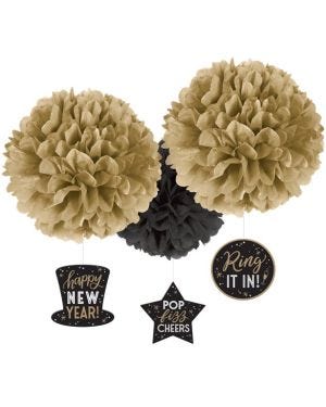 Happy New Year Pom Pom Decorations (3pk)