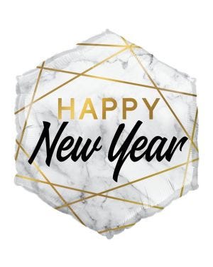 Happy New Year Marble Hexagon - 20&quot; Foil