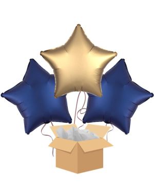 Navy &amp; Gold Stars Balloon Bouquet - Delivered Inflated